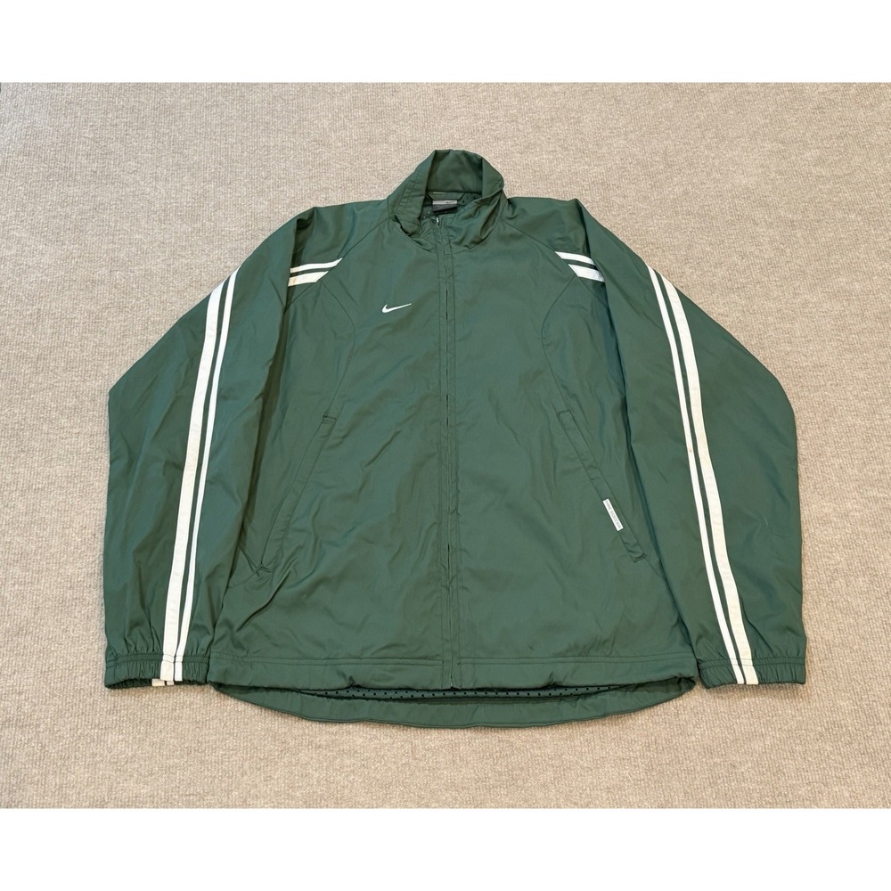 Vintage Nike Windbreaker Track Jacket Mens 2XS Green Swoosh Stripe Logo 90s Y2K